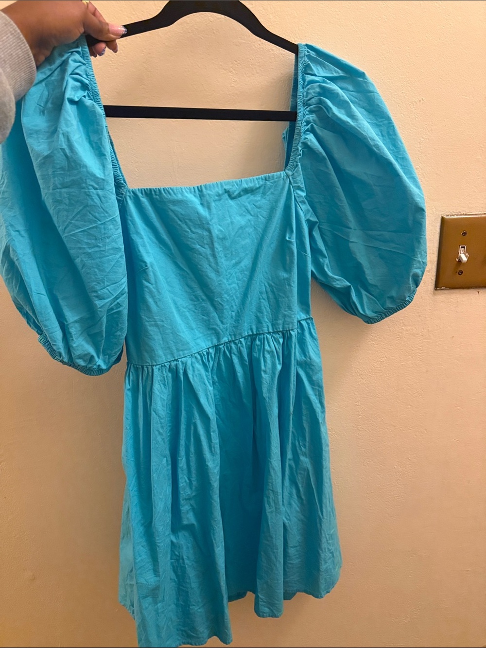 A New Day Women’s Puff-Sleeve Square-Neck Backless Dress in Aqua Blue
